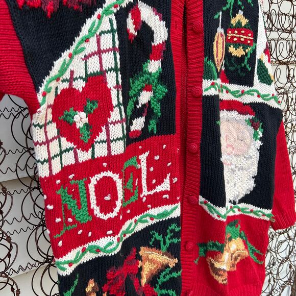 Vintage 90s Tiara Noel Santa Clause Christmas button down cardigan sweater LARGE - Picture 2 of 5